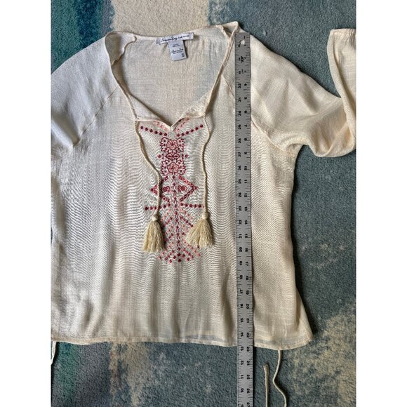 American Rag Women's Sheer Western Aztec Sz S Boho Embroider Top Peasant Hippie - Picture 14 of 15